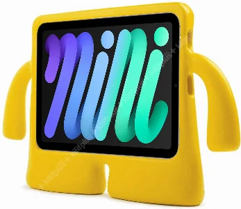 Apple iPad Mini 2021 (6.Nesil) Kılıf Çocuklar İçin Standlı Eğlenceli Korumalı Silikon Tablet Kılıfı - Sarı