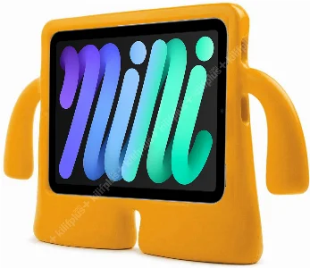 Apple iPad Mini 2021 (6.Nesil) Kılıf Çocuklar İçin Standlı Eğlenceli Korumalı Silikon Tablet Kılıfı - Turuncu