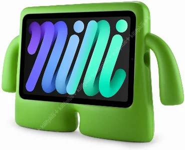 Apple iPad Mini 2021 (6.Nesil) Kılıf Çocuklar İçin Standlı Eğlenceli Korumalı Silikon Tablet Kılıfı - Yeşil