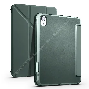 Apple iPad Mini 2021 (6.Nesil) Tablet Kılıfı Standlı Tri Folding Kalemlikli Silikon Smart Cover - Koyu Yeşil