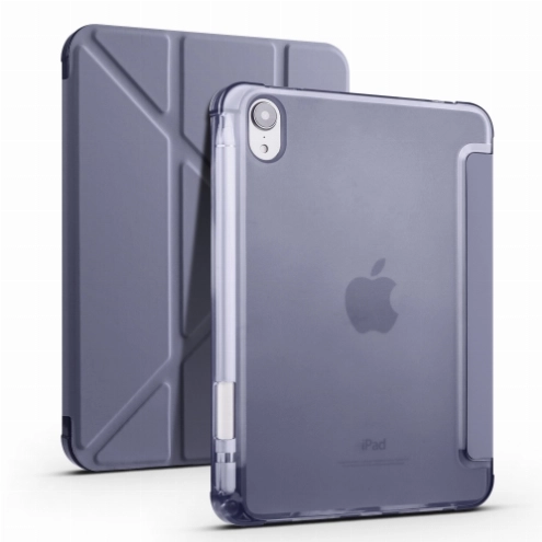 Apple iPad Mini 2021 (6.Nesil) Tablet Kılıfı Standlı Tri Folding Kalemlikli Silikon Smart Cover - Mor