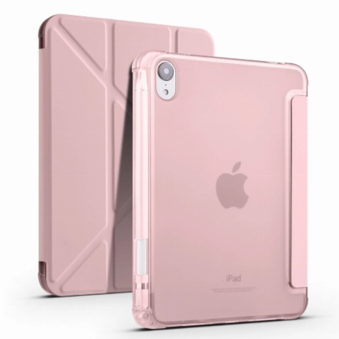 Apple iPad Mini 2021 (6.Nesil) Tablet Kılıfı Standlı Tri Folding Kalemlikli Silikon Smart Cover - Pembe