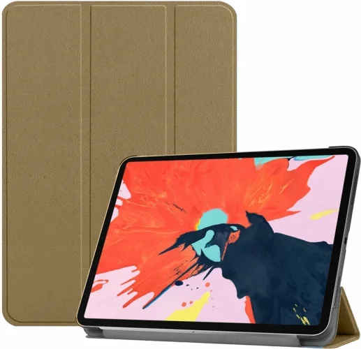 Apple iPad Pro 12.9 inç 2020 Tablet Kılıfı 1-1 Standlı Smart Cover Kapak - Gold