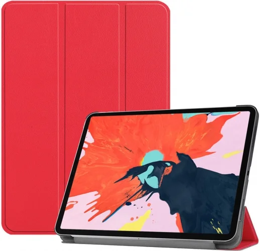 Apple iPad Pro 12.9 2021 (5. Nesil) Tablet Kılıfı 1-1 Standlı Smart Cover Kapak - Kırmızı