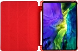 Apple iPad Pro 12.9 2021 (5. Nesil) Tablet Kılıfı Standlı Tri Folding Kalemlikli Silikon Smart Cover - Kırmızı