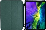 Apple iPad Pro 12.9 inç 2020 Tablet Kılıfı Standlı Tri Folding Kalemlikli Silikon Smart Cover - Koyu Yeşil