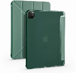 Apple iPad Pro 12.9 2021 (5. Nesil) Tablet Kılıfı Standlı Tri Folding Kalemlikli Silikon Smart Cover - Koyu Yeşil