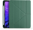 Apple iPad Pro 12.9 inç 2020 Tablet Kılıfı Standlı Tri Folding Kalemlikli Silikon Smart Cover - Koyu Yeşil