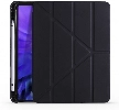 Apple iPad Pro 12.9 2021 (5. Nesil) Tablet Kılıfı Standlı Tri Folding Kalemlikli Silikon Smart Cover - Siyah