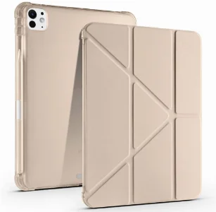 Apple iPad Pro 11 2024 Tablet Kılıfı Standlı Tri Folding Kalemlikli Silikon Smart Cover - Gold