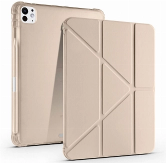 Apple iPad Pro 11 2024 Tablet Kılıfı Standlı Tri Folding Kalemlikli Silikon Smart Cover - Gold