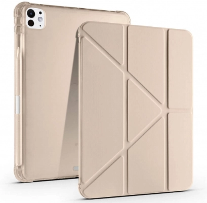 Apple iPad Pro 11 2024 Tablet Kılıfı Standlı Tri Folding Kalemlikli Silikon Smart Cover - Gold