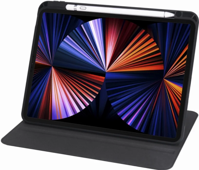 Apple iPad Pro 11 inç 2020 Tablet Kılıfı Termik Kalem Bölmeli Dönebilen Standlı Kapak - Siyah