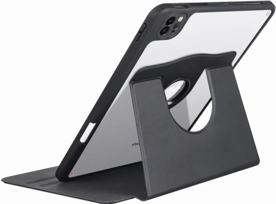 Apple iPad Pro 11 inç 2020 Tablet Kılıfı Termik Kalem Bölmeli Dönebilen Standlı Kapak - Siyah