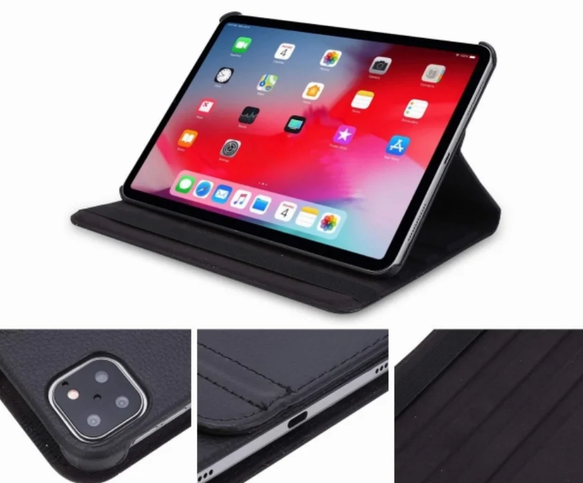 Apple iPad Pro 11 inç 2021 (3. Nesil) Tablet Kılıfı 360 Derece Dönebilen Standlı Kapak - Kırmızı