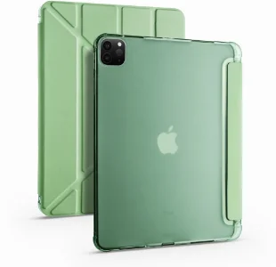 Apple iPad Pro 11 inç 2021 (3. Nesil) Tablet Kılıfı Standlı Tri Folding Kalemlikli Silikon Smart Cover - Yeşil