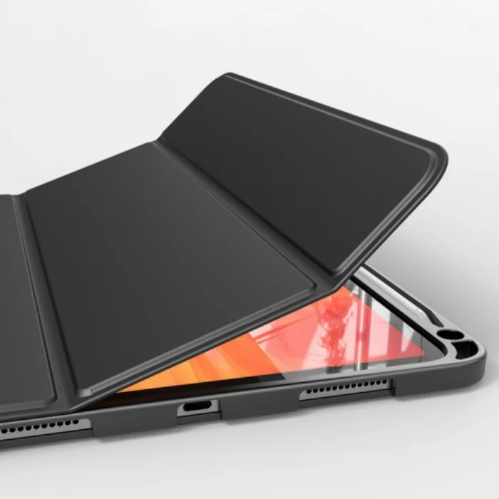 Apple iPad Pro 12.9 2021 (5. Nesil) Kılıf Wlons Deri Görünümlü Kapaklı Standlı Uyku Modlu Kapak - Siyah