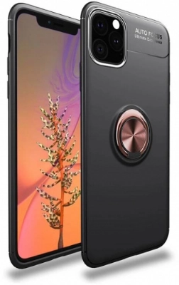 Apple iPhone 11 Kılıf Renkli Silikon Yüzüklü Standlı Auto Focus Ravel Kapak - Rose Gold