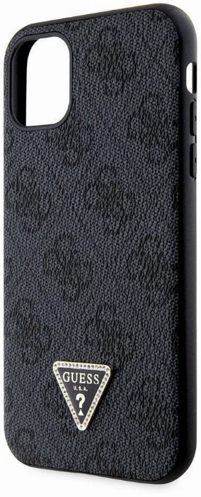 Apple iPhone 11 Kılıf Guess Orjinal Lisanslı PU Deri Taşlı Üçgen Logo 4G Desenli Kapak - Siyah
