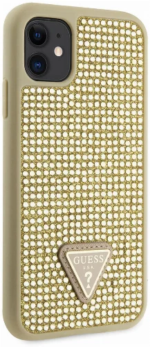 Apple iPhone 11 Kılıf GUESS Taş İşlemeli Tasarım Kapak - Gold
