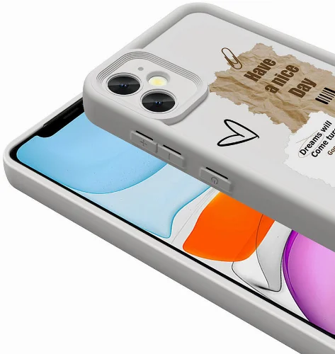 Apple iPhone 11 Kılıf Kamera Korumalı Baskılı Arka Yüzey Klas Kapak - Beyaz