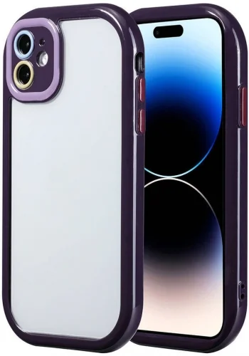 Apple iPhone 11 Kılıf Kamera Korumalı Renkli Kenar ve Çerçeve Tasarımlı Vitamin Kapak - Koyu Mor