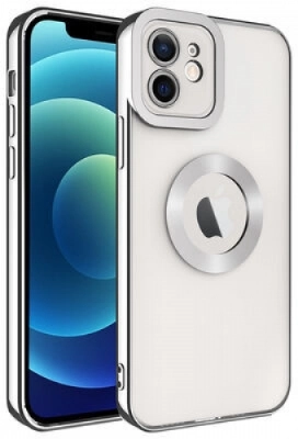 Apple iPhone 11 Kılıf Kamera Lens Korumalı Şeffaf Renkli Logo Gösteren Parlak Kapak - Gümüş