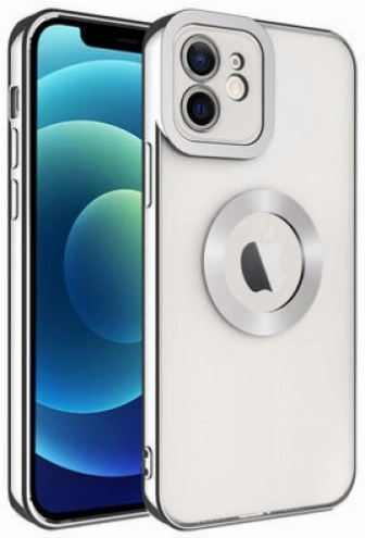 Apple iPhone 11 Kılıf Kamera Lens Korumalı Şeffaf Renkli Logo Gösteren Parlak Kapak - Gümüş