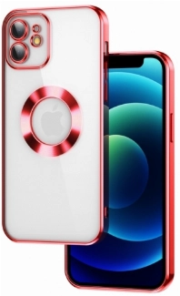 Apple iPhone 11 Kılıf Kamera Lens Korumalı Şeffaf Renkli Logo Gösteren Parlak Kapak - Kırmızı