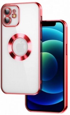 Apple iPhone 11 Kılıf Kamera Lens Korumalı Şeffaf Renkli Logo Gösteren Parlak Kapak - Kırmızı