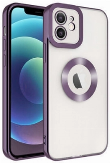 Apple iPhone 11 Kılıf Kamera Lens Korumalı Şeffaf Renkli Logo Gösteren Parlak Kapak - Koyu Mor