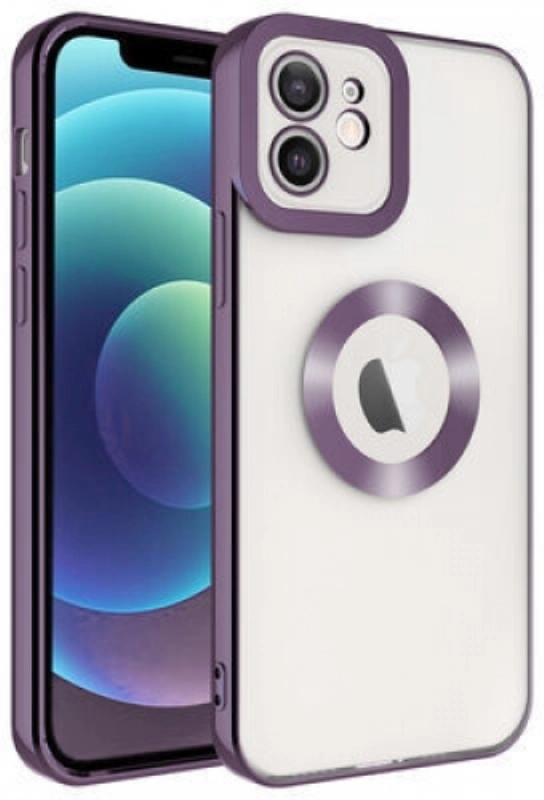 Apple iPhone 11 Kılıf Kamera Lens Korumalı Şeffaf Renkli Logo Gösteren Parlak Kapak - Koyu Mor