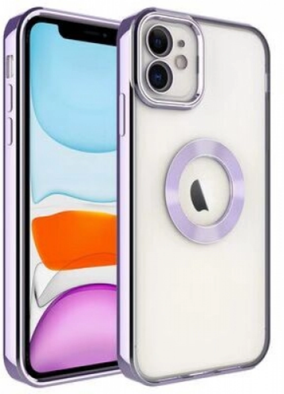 Apple iPhone 11 Kılıf Kamera Lens Korumalı Şeffaf Renkli Logo Gösteren Parlak Kapak - Lila