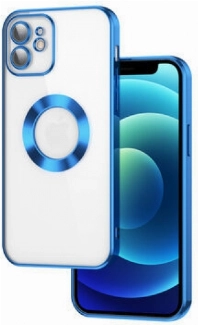 Apple iPhone 11 Kılıf Kamera Lens Korumalı Şeffaf Renkli Logo Gösteren Parlak Kapak - Mavi