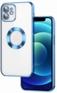 Apple iPhone 11 Kılıf Kamera Lens Korumalı Şeffaf Renkli Logo Gösteren Parlak Kapak - Mavi