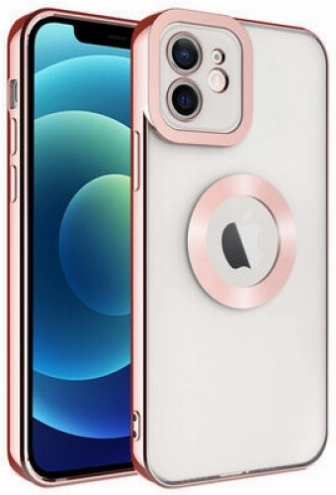 Apple iPhone 11 Kılıf Kamera Lens Korumalı Şeffaf Renkli Logo Gösteren Parlak Kapak - Rose Gold