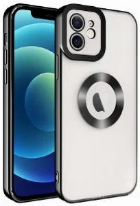 Apple iPhone 11 Kılıf Kamera Korumalı Silikon Logo Açık Omega Kapak - Siyah