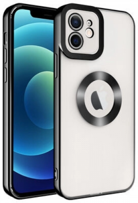 Apple iPhone 11 Kılıf Kamera Lens Korumalı Şeffaf Renkli Logo Gösteren Parlak Kapak - Siyah