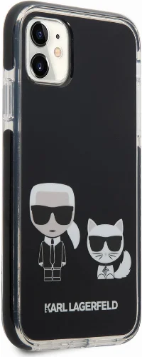Apple iPhone 11 Kılıf Karl Lagerfeld Kenarları Siyah Silikon K&C Dizayn Kapak - Siyah