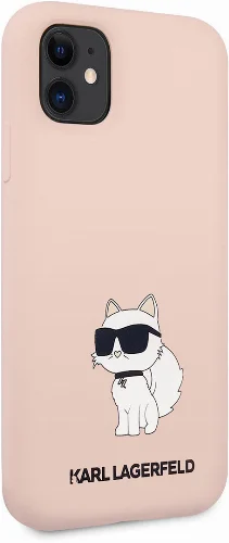 Apple iPhone 11 Kılıf Karl Lagerfeld Silikon Choupette Dizayn Kapak - Pembe