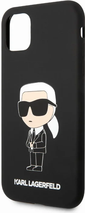 Apple iPhone 11 Kılıf Karl Lagerfeld Silikon Karl Dizayn Kapak - Siyah
