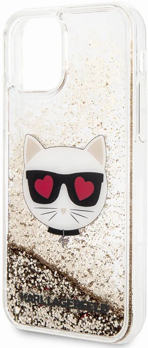 Apple iPhone 11 Kılıf Karl Lagerfeld Sıvılı Simli Choupette Dizayn Kapak - Gold