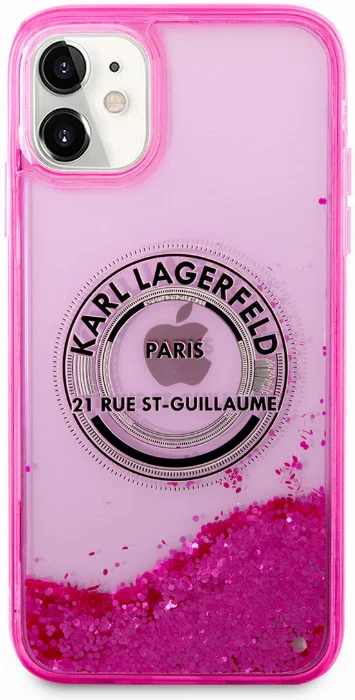 Apple iPhone 11 Kılıf Karl Lagerfeld Sıvılı Simli RSG Dizayn Kapak - Pembe