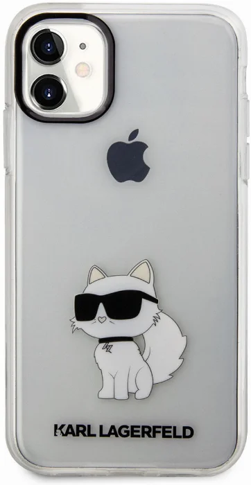 Apple iPhone 11 Kılıf Karl Lagerfeld Transparan Choupette Dizayn Kapak - Şeffaf