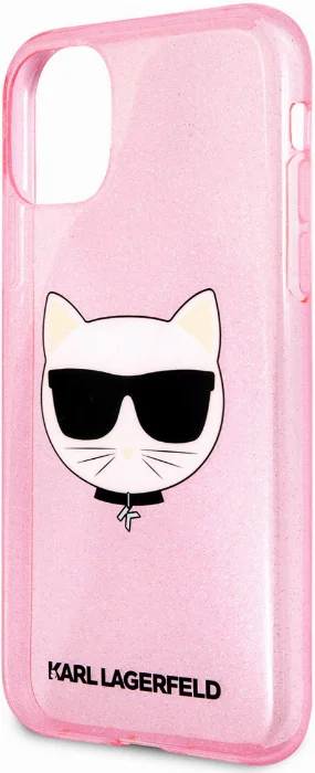 Apple iPhone 11 Kılıf Karl Lagerfeld Transparan Choupette Head Dizayn Kapak - Pembe