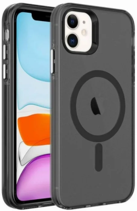Apple iPhone 11 Kılıf Magsafe Şarj Özellikli Buzlu Transparan C-Pro Sert Kapak - Siyah