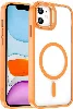 Apple iPhone 11 Kılıf Magsafe Wireless Şarj Özellikli Standlı Magsafe Klon Lensli Kapak - Turuncu