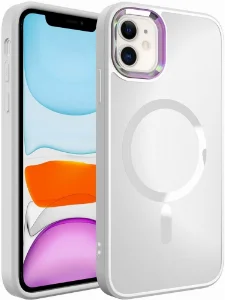Apple iPhone 11 Kılıf Magsafe Wireless Şarj Özellikli Stil Kapak - Beyaz