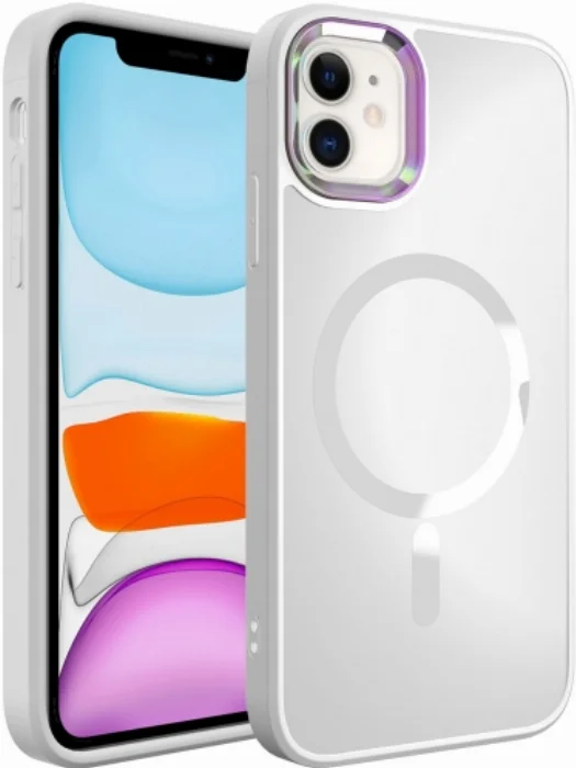 Apple iPhone 11 Kılıf Magsafe Wireless Şarj Özellikli Stil Kapak - Beyaz