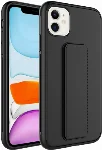 Apple iPhone 11 Kılıf Mat Pürüzsüz Standlı Katlanabilir Qstand Kapak - Siyah